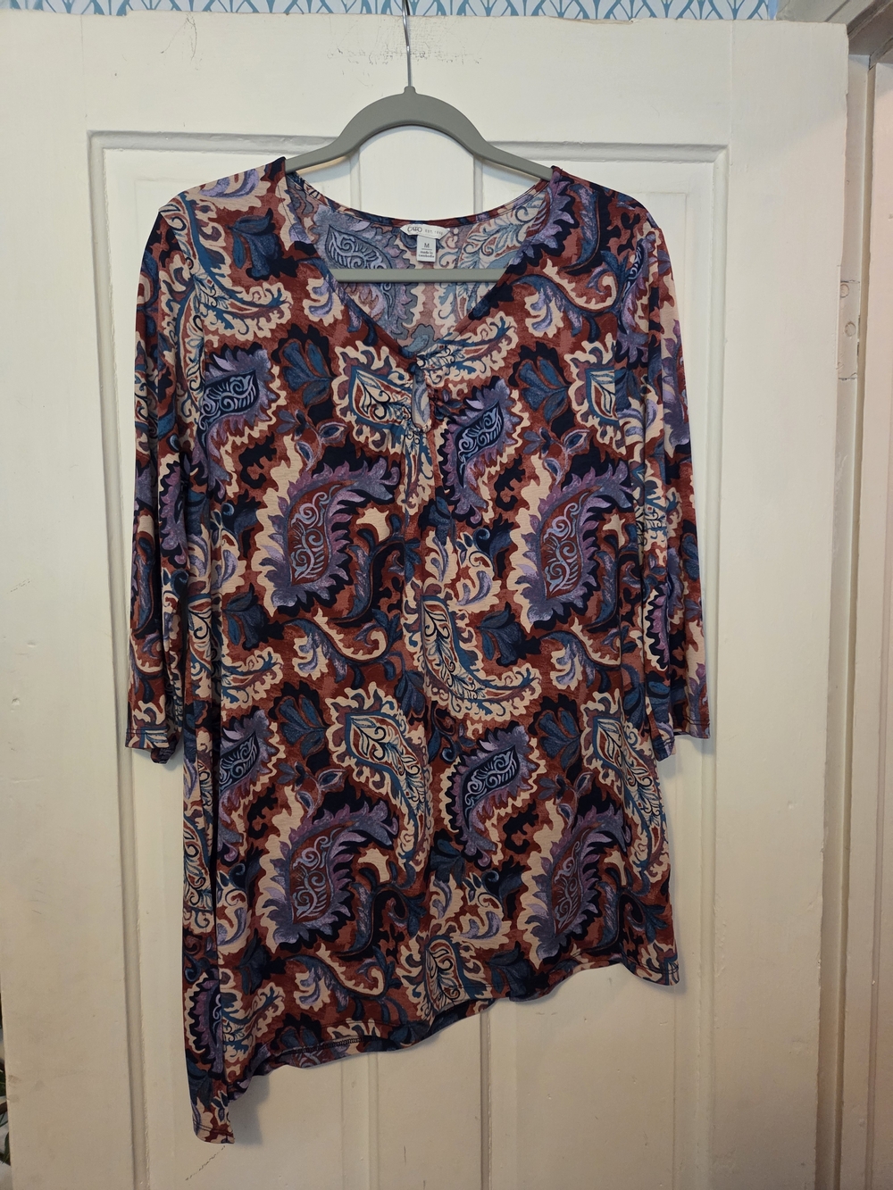 Cato Paisley V-Neck Tunic Top - Purple, Blue, Mauve